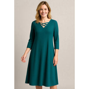 Apt. 9 Teal Knee Length Dress Pockets 3/4 Sleeves Women's Sz Lg Coastal Cowgirl